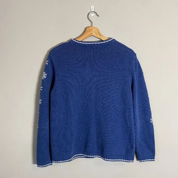 Vtg Croft & Barrow Snowflake Christmas Silk Full Zip Sweater Women's Small Blue - Picture 3 of 12
